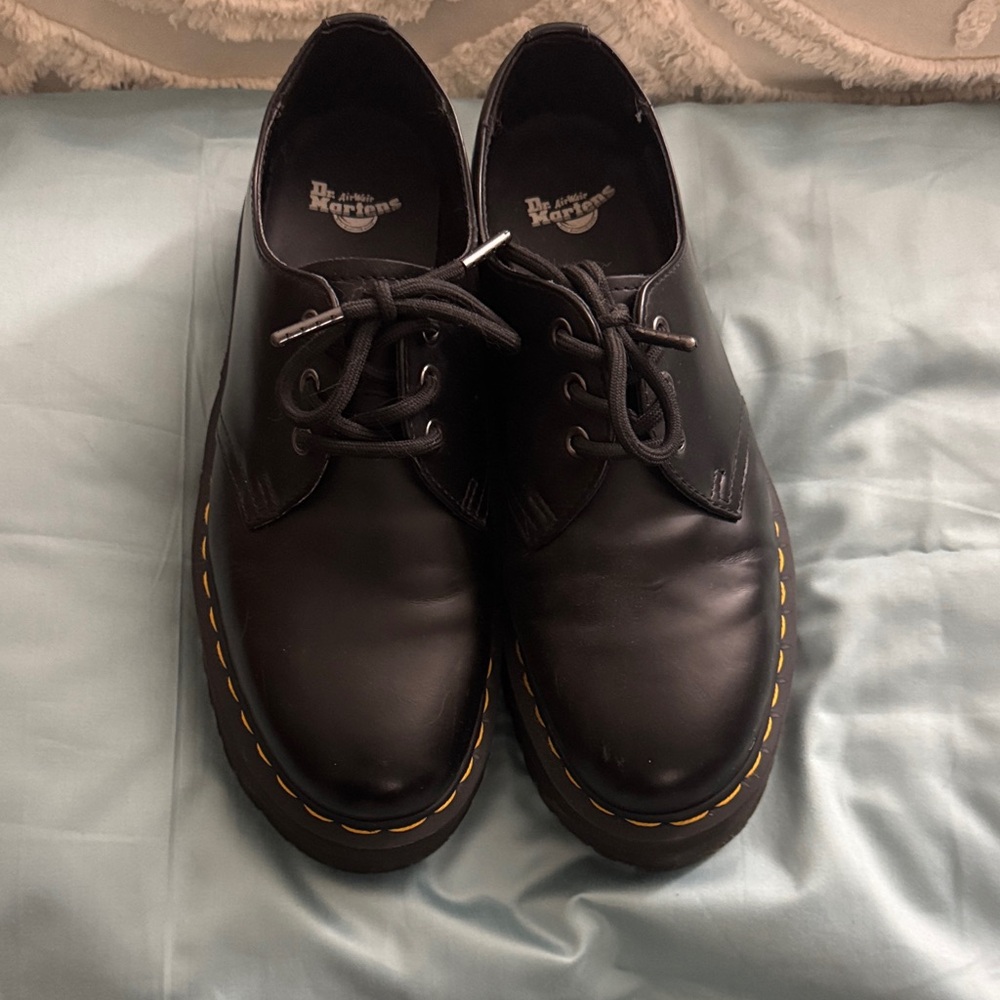 Dr. Martens platform Black Leather Oxfords with Yellow Stitching